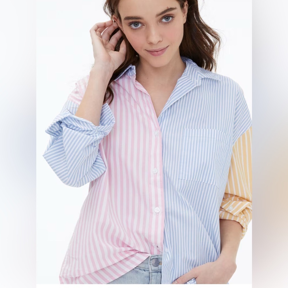 Aeropostale pastel colorblock MultiStripe Button-Down oversized 90s Dad Shirt XS
